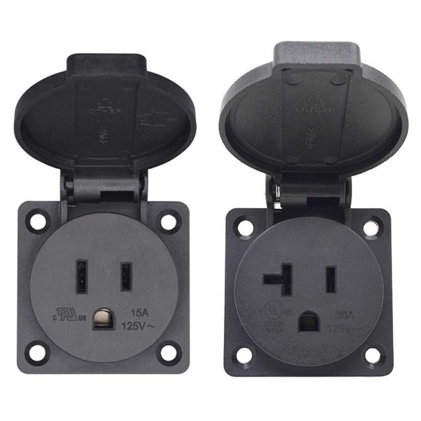 Outdoor Power Receptacle - Black 125V 15A 20A IP44 CE