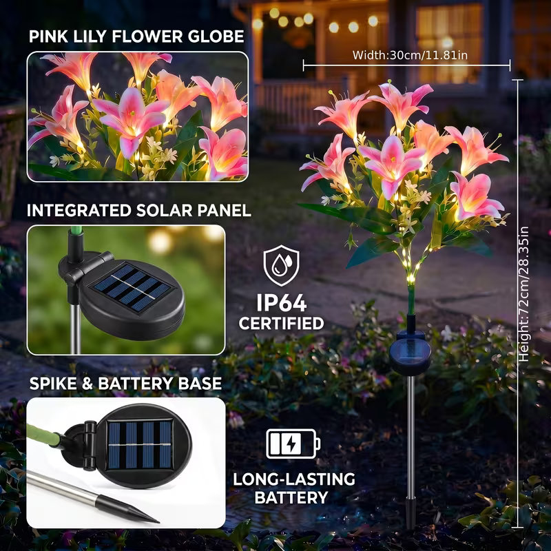 Solar Lily Flower Lawn Lights  - Outdoor Power Stake recension och pris