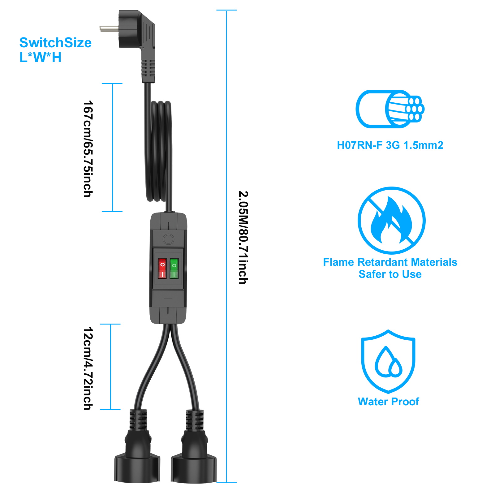 EU Plug Extension Cord with ON - Outdoor Power Outlet Extension recension och pris