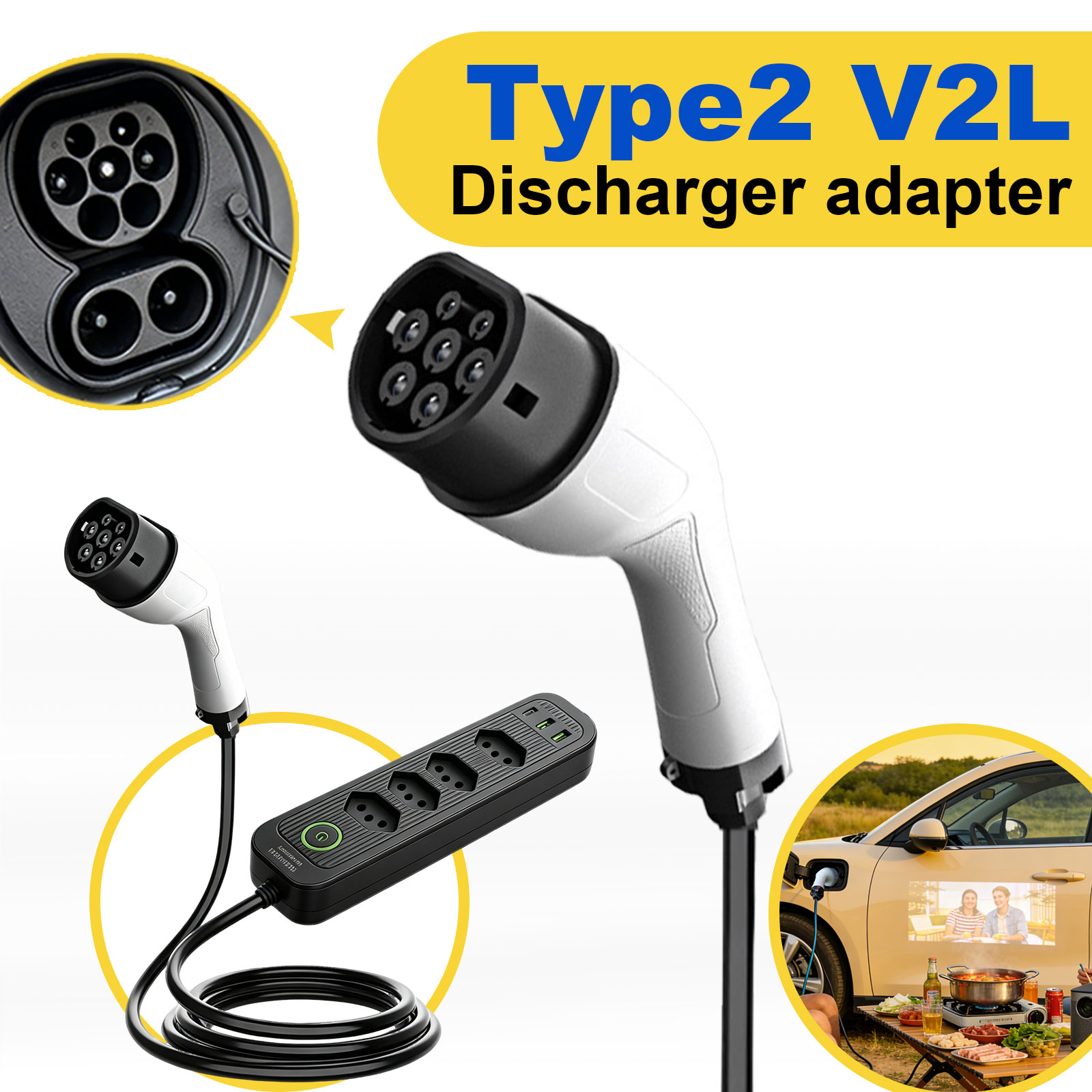Type2 V2L Discharge Adapter 16 - Outdoor Power Outlet Extension recension och pris